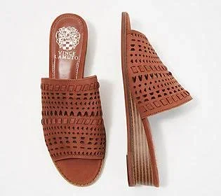 Vince Camuto Leather Wedge Slide Sandals - Rallema - Size 5-1/2 Medium, Nutmix