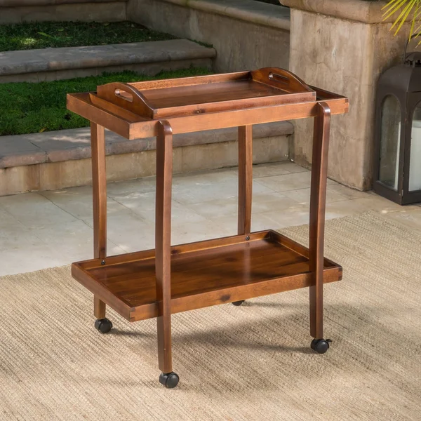 Preslie Wooden Bar Cart with Removable Top Tray Dark Oak - Christopher Knight Home