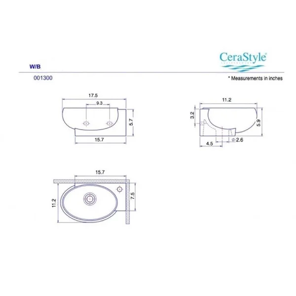 Nameeks Mini White Ceramic Wall-Mount Rectangular Bathroom Sink with Overflow Drain (17.5-in x 11.2-in) - Cera 001300-U-1H