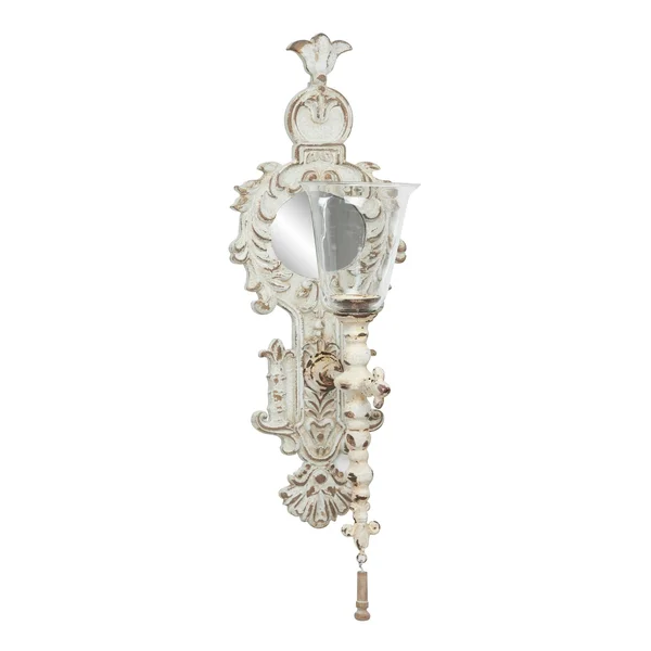 Monroe Lane 17 in x 24 in Large Vintage Distressed White Metal & Wood Wall Sconce with 2 Candle Lanterns - White