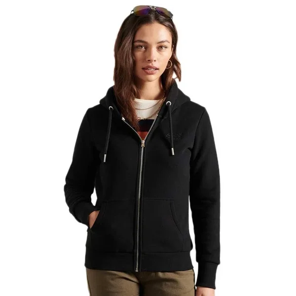Superdry Women's Orange Label Classic Zip Hoodie Black Size: 10