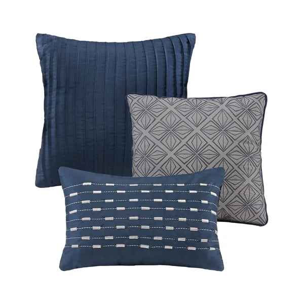 Madison Park - Biloxi 6 Piece Duvet Cover Set - Navy - Full/Queen