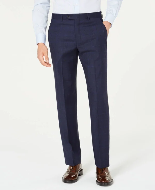 Lauren Ralph Lauren Men's Classic-Fit UltraFlex Stretch Flat Front Suit Pants - Blue Windowpane