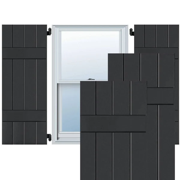 Noralco Industries, Inc. RWB15X029BLP 15x22W x 29x22H Exterior Four Board (2 Batten) Real Wood Pine Board-n-Batten Shutters (Per
