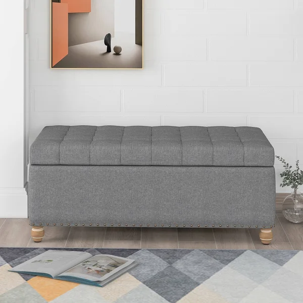 Nestfair Upholstered Flip Top Storage Bench with Tufted Top - Grey