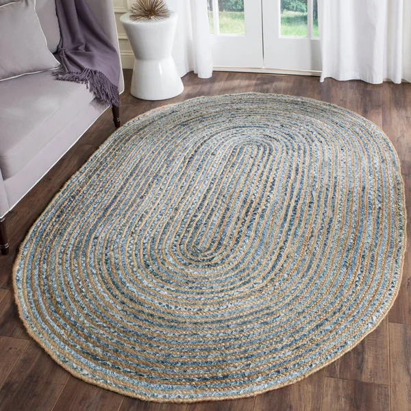 Safavieh Cape Cod CAP250A Natural, Blue 5& x 8& Oval Area Rug