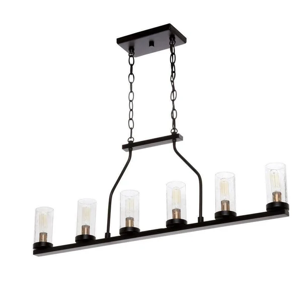 Progress Lighting Hartwell 34 in. 6-Light Antique Bronze Island Chandelier with Clear Seeded Glass and Natural Brass Accents