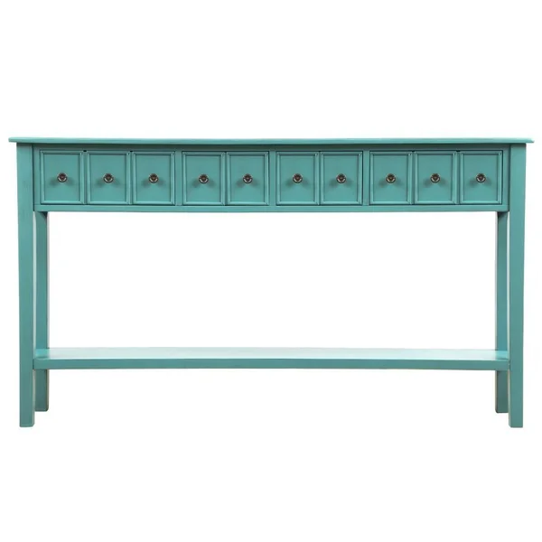 Mondawe 60x22 Long Vintage Rustic Console Table Sofa Table with Drawers and Bottom Shelf (Blue) - OR-W1870C-TR