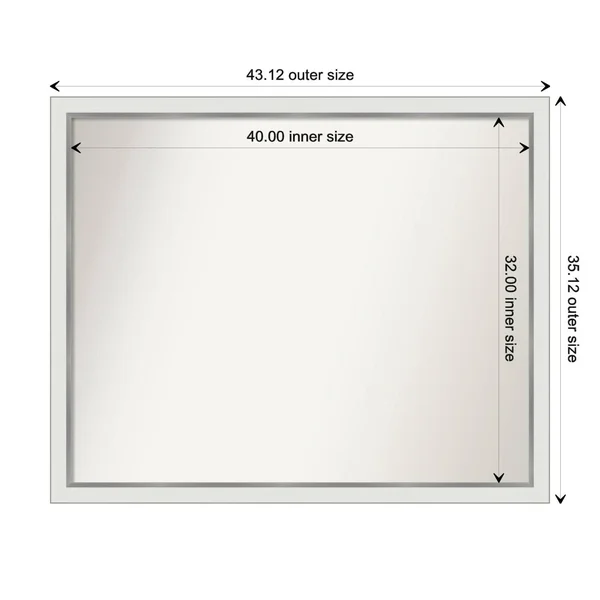 Amanti Art Medium Rectangle Satin White Silver Casual Mirror (35.12 in. H x 45.12 in. W)
