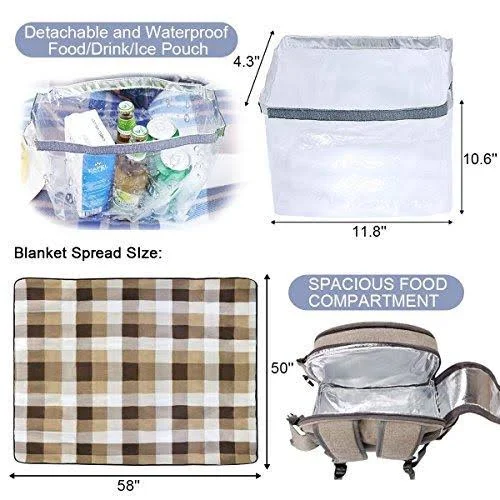 Sunflora Picnic Backpack for 4 Person Set Pack with Insulated Waterproof Pouch for Family Outdoor Camping (Brush Beige)