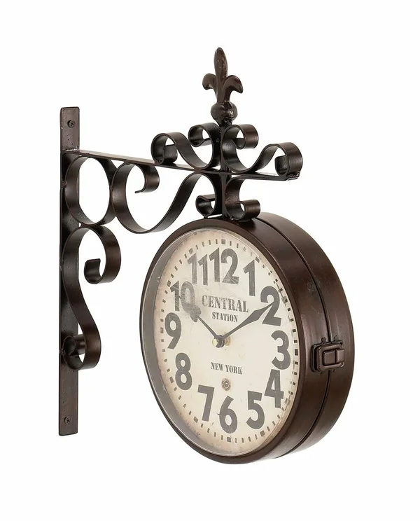 Fleur De Lis Living Candor Rustic Central Station Vintage Double Sided Wall Clock - Brown