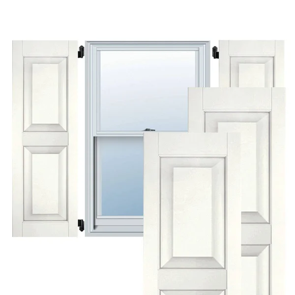 Ekena Millwork 18 in. x 48 in. Exterior Real Wood Western Red Cedar Raised Panel Shutters Pair White
