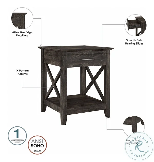 Bush Furniture Key West End Table with Storage, Dark Gray Hickory