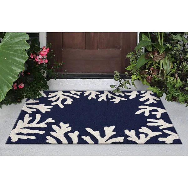 Liora Manne Capri Coral Border Indoor/Outdoor Rug - 5& Round - Navy