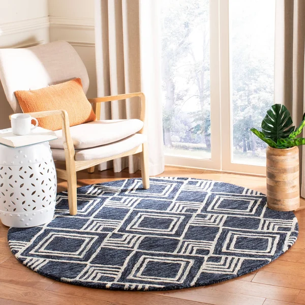 Safavieh Micro-Loop MLP154N 2&3x22 x 7&0x22 Runner Navy - Ivory Area Rug