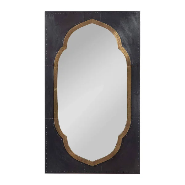 My Swanky Home Moroccan Arabesque 48x22 Wall Mirror, Copper Bronze Gold Curved Quatrefoil Oval