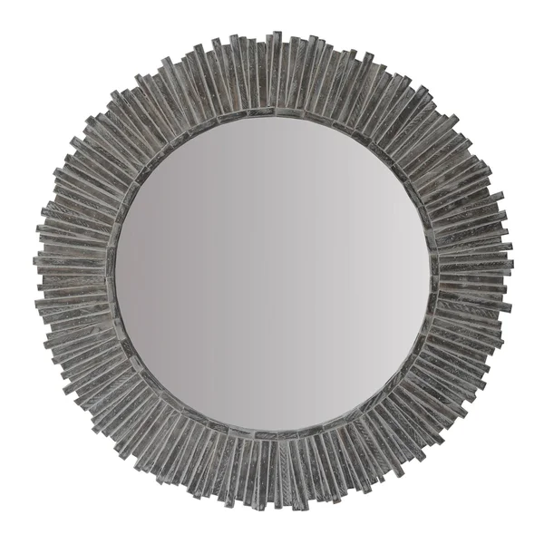 The Urban Port 32 inch Round Beveled Floating Wall Mirror with Sunflower Wooden Frame - Gray