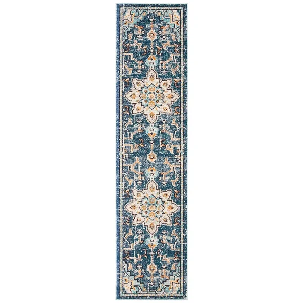 Safavieh Madison Diederike Boho Medallion Distressed Rug - 2&2x22 x 20& Runner - Cream/Blue