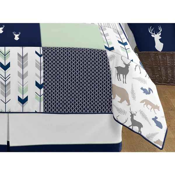 Sweet Jojo Designs 3-Piece Navy Blue - Mint and Grey Woodsy Deer Girls Full/Queen Bedding Set