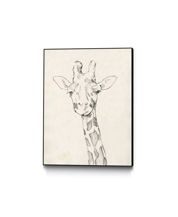 Giant Art 40x22 x 30x22 Giraffe Portrait II Art Block Framed Canvas - Tan
