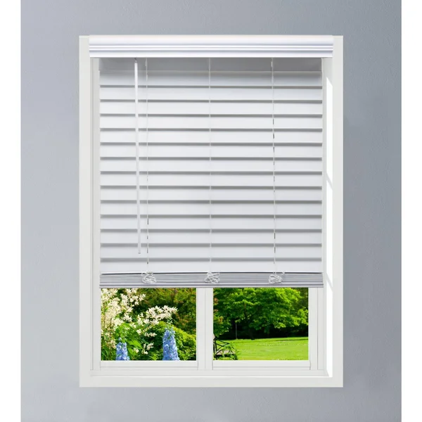 Linen Avenue Custom Cordless Faux Wood Blind White, 23 W x 48 H Partial Inside Mount