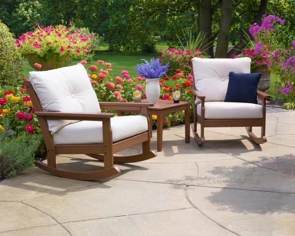 POLYWOOD Vineyard Deep Seating Rocking Chair - White Marine Indigo