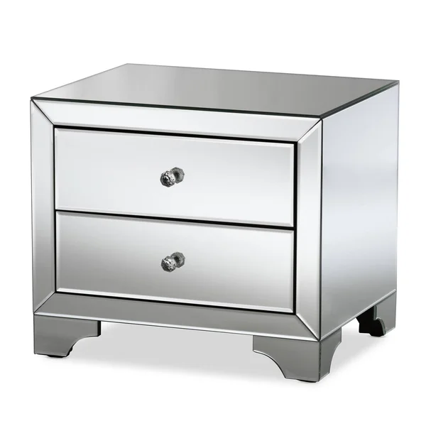 Baxton Studio Farrah Mirrored 2 Drawer Nightstand - Silver