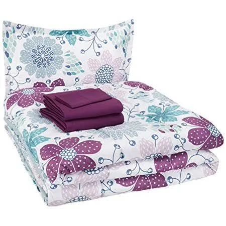 Basics Easy Care Super Soft Microfiber Kid's Bed-in-a-Bag Bedding Set - Twin, Purple Flowers