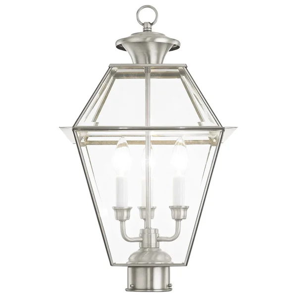 Livex Lighting Westover 3 Light Brushed Nickel Outdoor Post Top Lantern 2384-91
