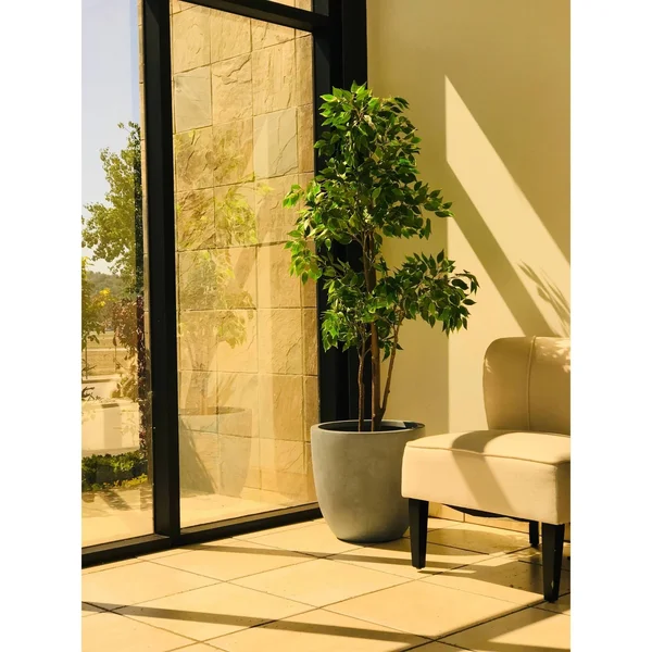 Kante RC0050C-C60611 Lightweight Concrete Modern Seamless Outdoor Round Planter - Slate Gray