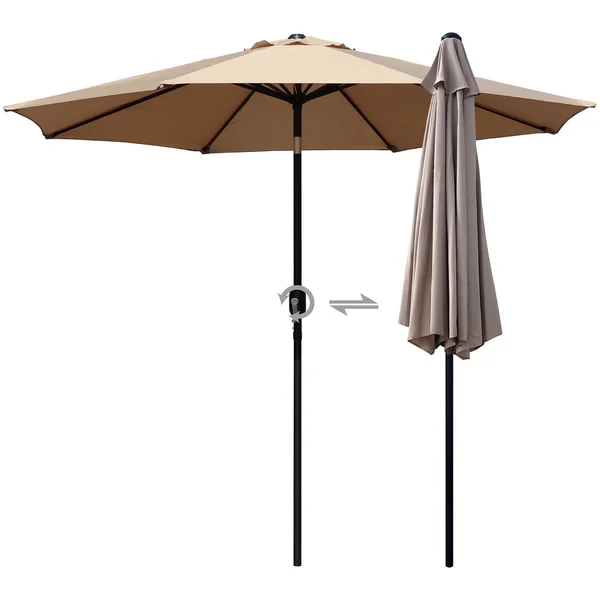 Davee Furniture 9ft Round Outdoor Market Patio Umbrella with Tilt - Easy Crank Lift, Tan Color