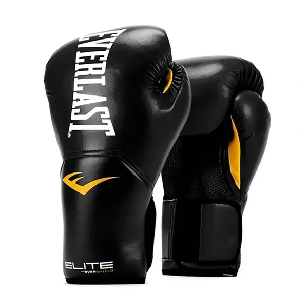 Everlast Elite Pro Style Black Boxing Gloves & 120 inch Cotton Hand Wrap, White
