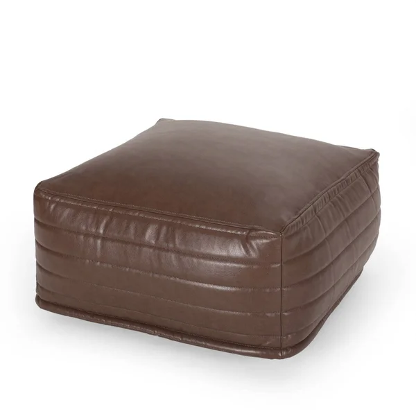Baddow Contemporary Faux Leather Channel Stitch Rectangular Pouf Brown - Christopher Knight Home