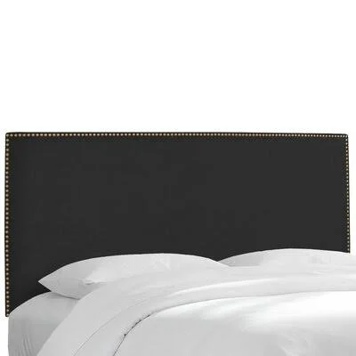 Nail Button Border Upholstered Panel Headboard Wayfair Custom Upholstery Size: California King, Upholstery: Linen Black, Nailhea
