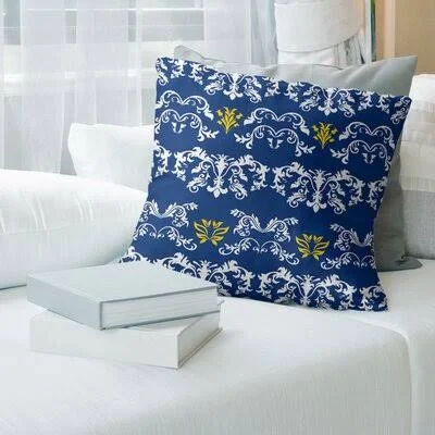 La Throwback Football Baroque Square Pillow Cover East Urban Home Color: Light Navy/White/Yellow - Size: 26x22 x 26