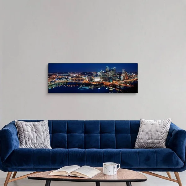 Panoramic Pittsburgh City Skyline at Night - Canvas Wall Art, 48x16, Great Big Canvas