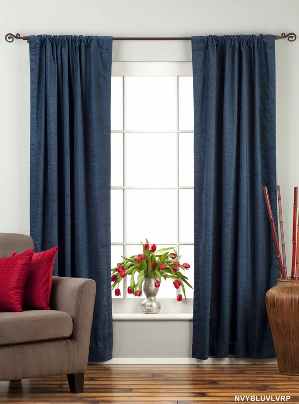 Navy Blue Rod Pocket Velvet Curtain, Drape, Panel - Piece