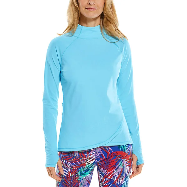 Coolibar Women's Surfside Rash Guard, UPF Clothing for Women, Blue, X-Small