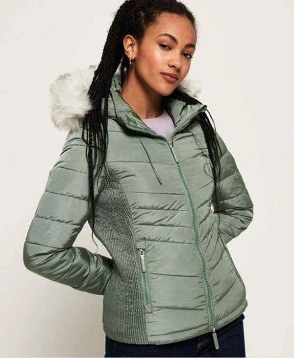 Superdry Women's Luxe Fuji Jacket Turquoise Size: 14