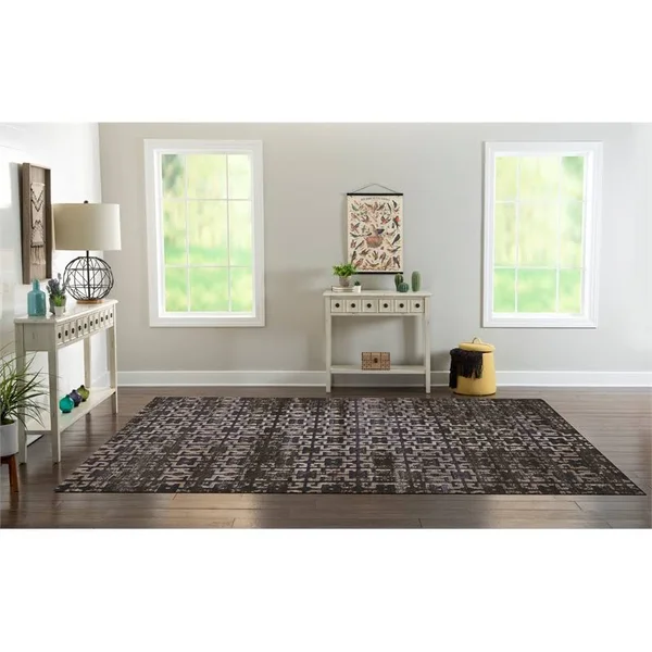 Linon Jewel 8' x 10'4 inch Maze Blue Rug in Beige and Navy