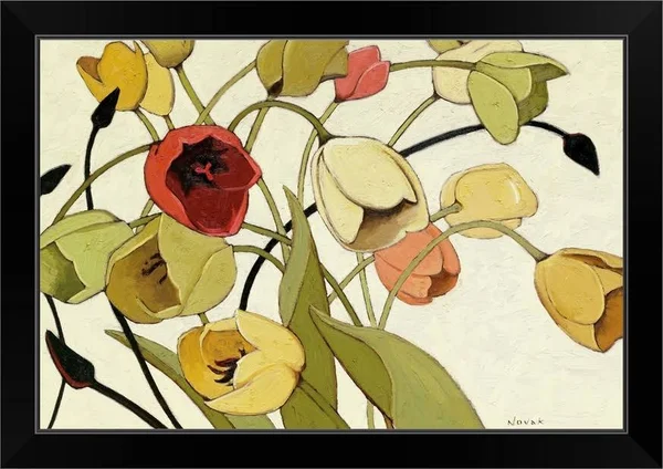 Tulip Toss, Black Framed Wall Art, 24x16, Great Big Canvas
