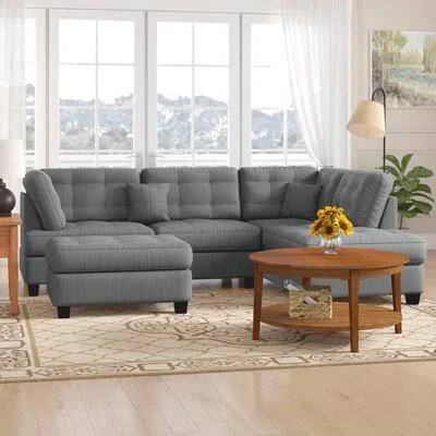 Winston Porter Tapscott Reversible Sectional with Ottoman - Blue