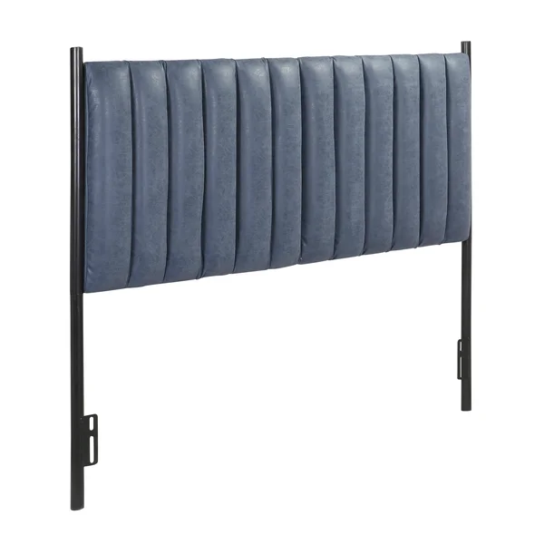 Chloe Queen Headboard in Black Metal & Faux Leather - Grey