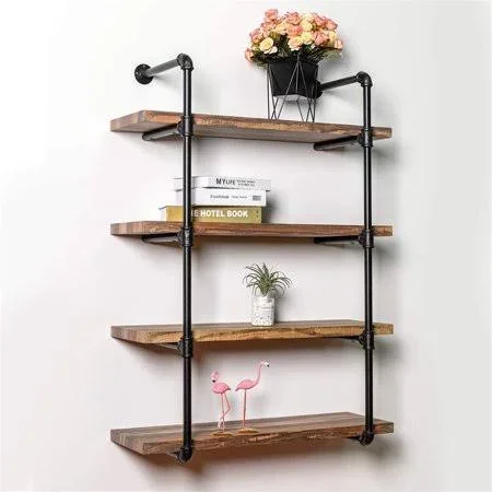 12.6inch Deep 1-Pair 2/3/4 Tier DIY Industrial Retro Iron Pipe Shelf Wall Mount Storage Shelving Brackets Bookshelf Storage Orga