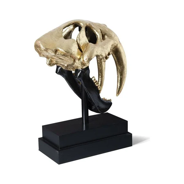 Phillips Collection Saber Tooth Tiger Skull - Black, Gold Leaf