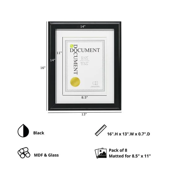 Pemberly Row Oford Wood Document Frame Black 8Pack Engineered Wood