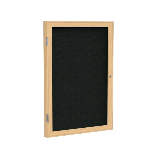 Ghent 36x22x24x22 1-Door Wood Frame Oak Finish Enclosed Fabric Bulletin Board - Black