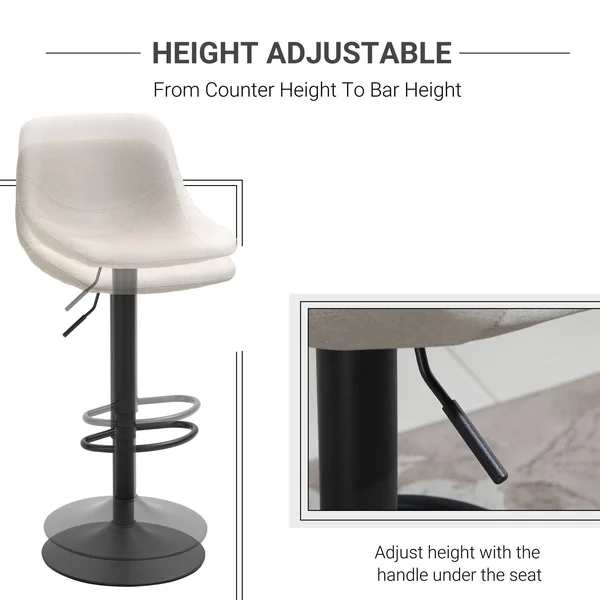 HOMCOM Swivel Bar Stools Set of 2 Bar Chairs Adjustable Height Barstools Padded with Back for Kitchen - Counter, and Home Bar - W