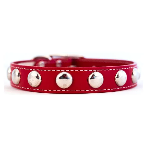 Silver Studded Dog Collar, Exclusively Large Dog Collars Red, 20x22