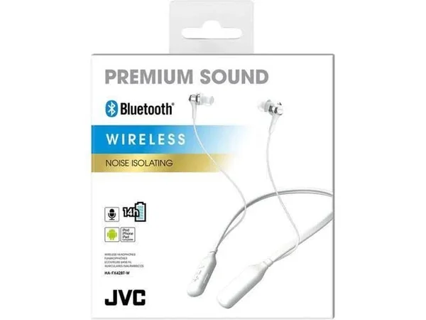 JVC HAFX42BTWE Premium Sound Wireless Bluetooth Earphones with Neck Band Support White